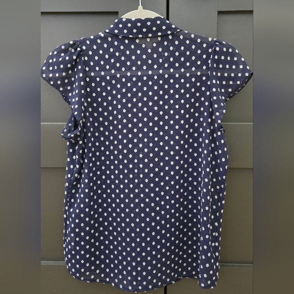 Maison Jules Navy Blue & White Collar Cap Sleeve Blouse - Picture 3 of 3